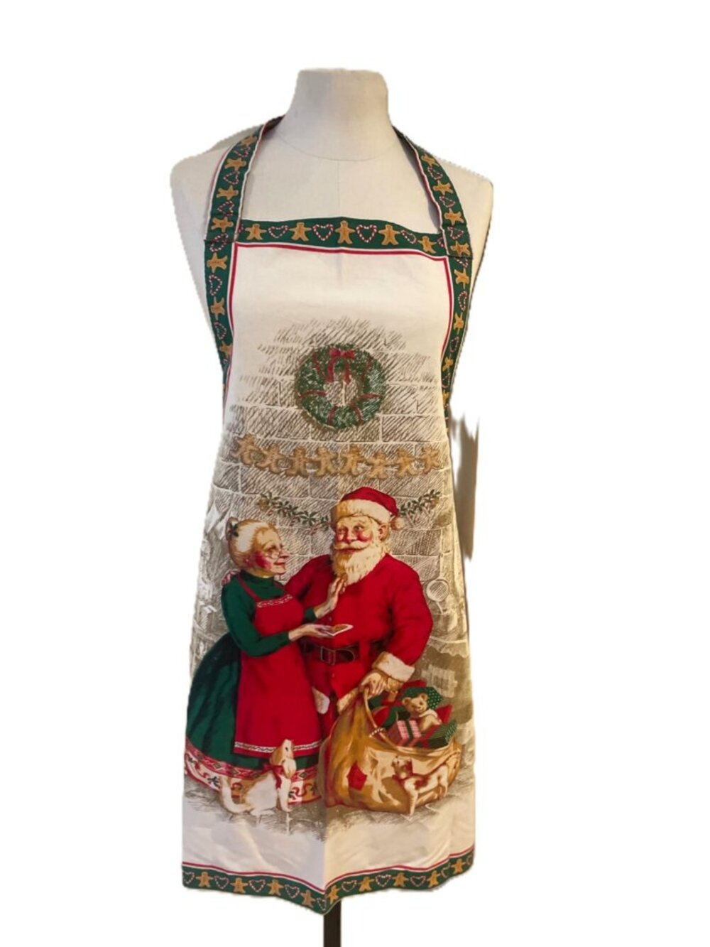 Holiday Santa & Mrs. Claus Apron | 30.5" Length | Festive Gingerbread Trim
